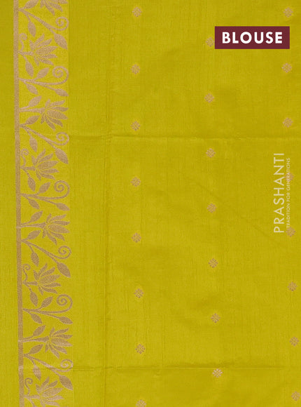 Lime Yellow Semi Tussar Saree - Butta