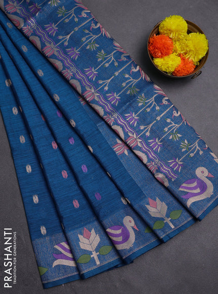 Cs Blue Semi Tussar Saree - Butta