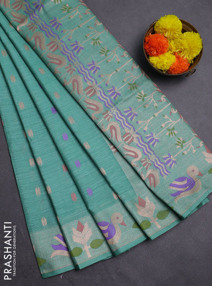 Teal Green Semi Tussar Saree - Butta