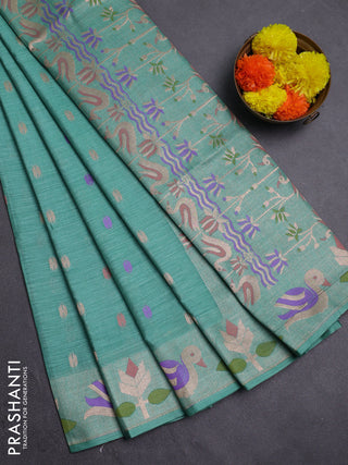Teal Green Semi Tussar Saree - Butta
