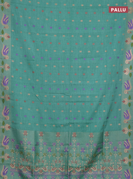 Teal Green Semi Tussar Saree - Butta