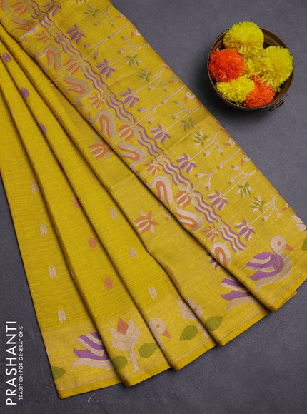 Mustard Yellow Semi Tussar Saree - Butta