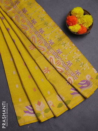 Mustard Yellow Semi Tussar Saree - Butta