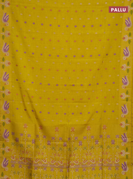 Mustard Yellow Semi Tussar Saree - Butta