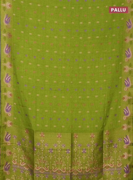 Parrot Green Semi Tussar Saree - Butta