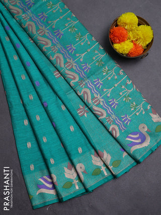 Teal Green Semi Tussar Saree - Butta