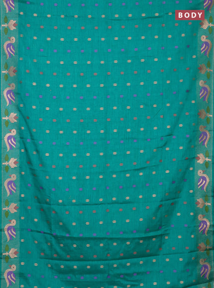 Teal Green Semi Tussar Saree - Butta