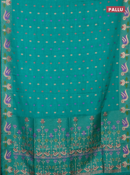 Teal Green Semi Tussar Saree - Butta
