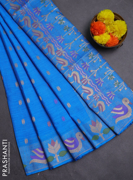Cs Blue Semi Tussar Saree - Butta