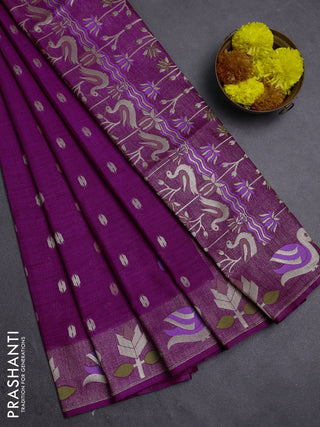 Magenta Pink Semi Tussar Saree - Butta