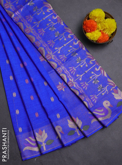 Royal Blue Semi Tussar Saree - Butta
