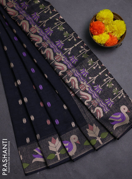 Navy Blue Semi Tussar Saree - Butta