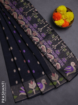Navy Blue Semi Tussar Saree - Butta