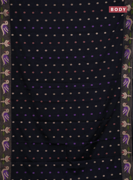 Navy Blue Semi Tussar Saree - Butta