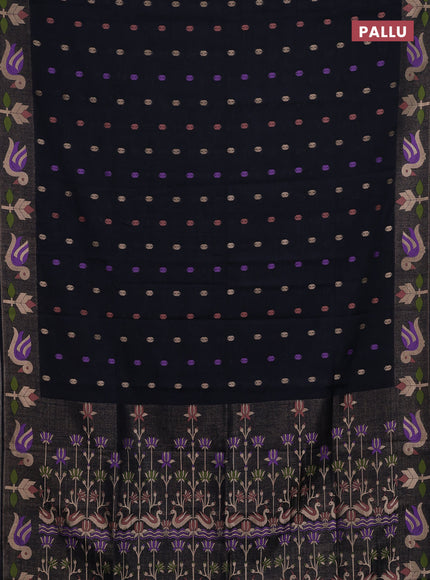 Navy Blue Semi Tussar Saree - Butta