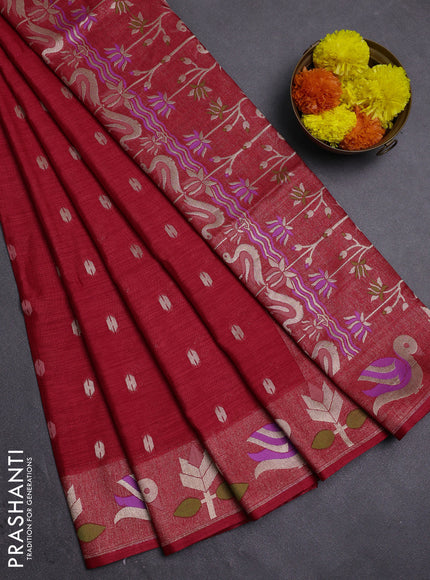 Red Semi Tussar Saree - Butta