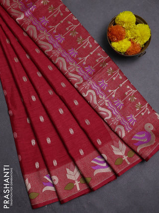 Red Semi Tussar Saree - Butta