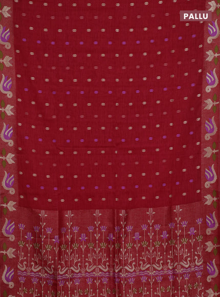Red Semi Tussar Saree - Butta