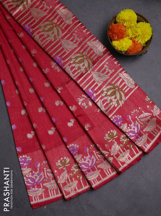 Red Semi Tussar Saree - Butta