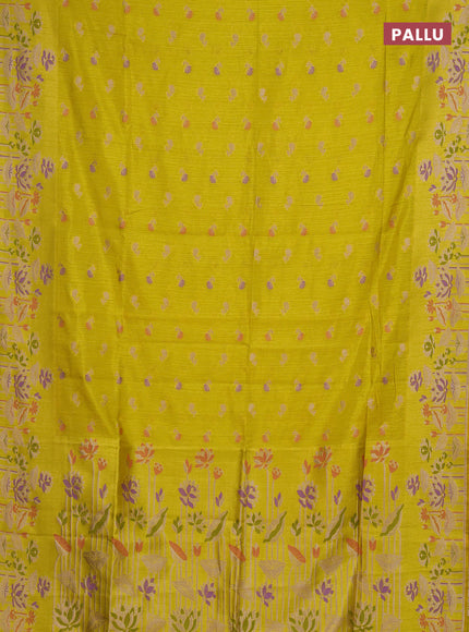 Yellow Semi Tussar Saree - Butta