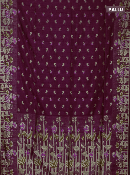 Wine Semi Tussar Saree - Butta