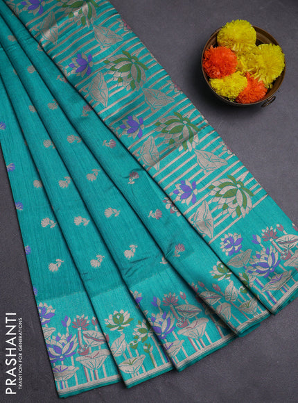 Teal Green Semi Tussar Saree - Butta