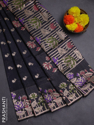 Black Semi Tussar Saree - Butta