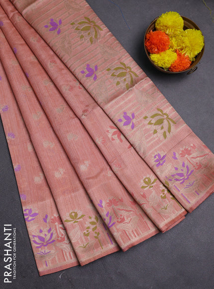 Peach Semi Tussar Saree - Butta