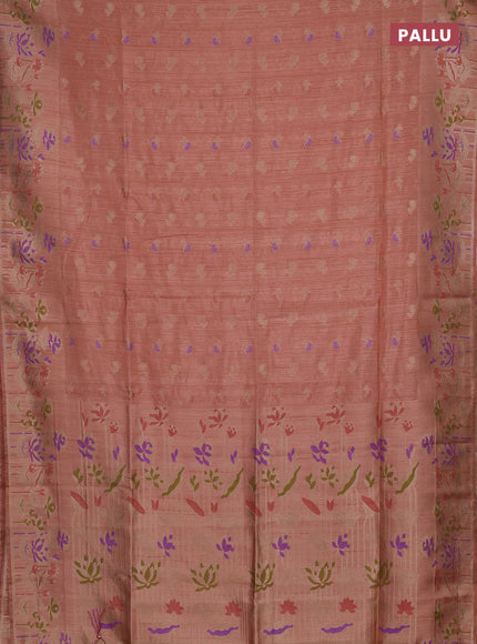 Peach Semi Tussar Saree - Butta