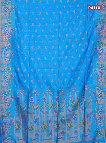 Cs Blue Semi Tussar Saree - Butta