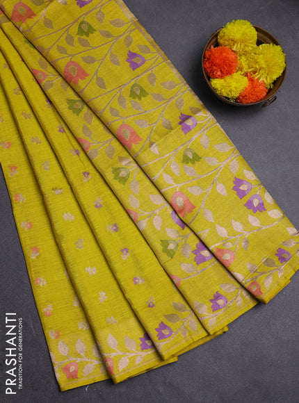 Yellow Semi Tussar Saree - Butta