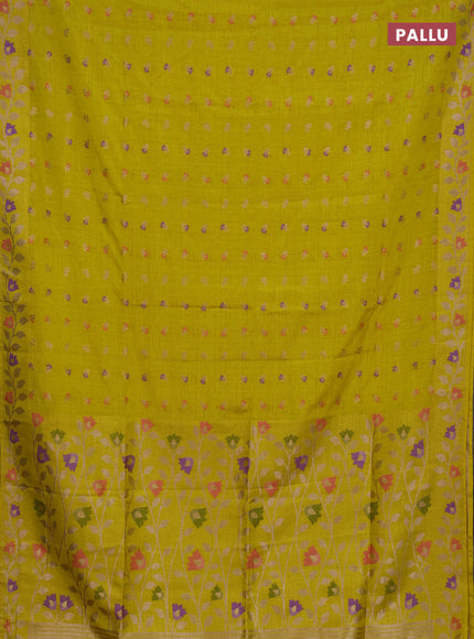 Yellow Semi Tussar Saree - Butta