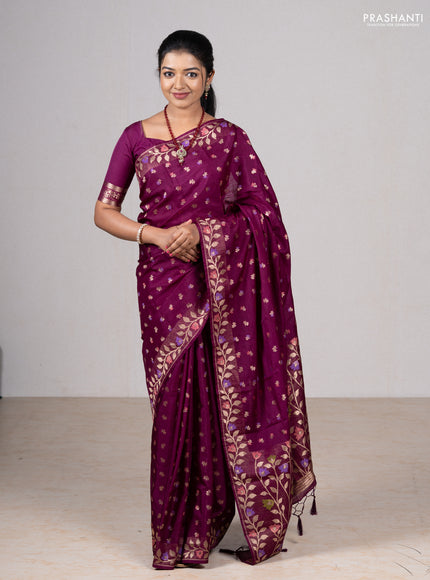 Wine Semi Tussar Saree - Butta
