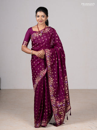 Wine Semi Tussar Saree - Butta