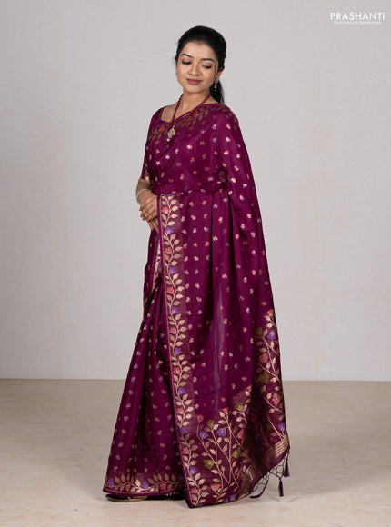 Wine Semi Tussar Saree - Butta
