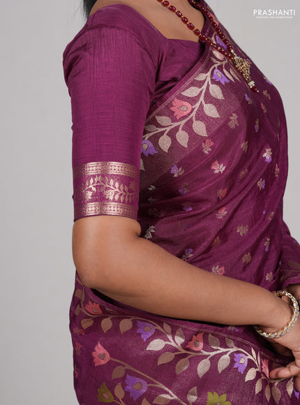 Wine Semi Tussar Saree - Butta