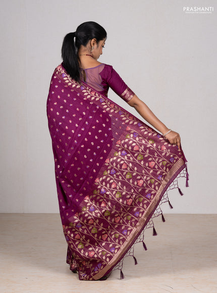 Wine Semi Tussar Saree - Butta