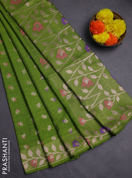 Green Semi Tussar Saree - Butta