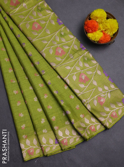Light Green Semi Tussar Saree - Butta