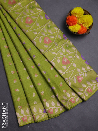 Light Green Semi Tussar Saree - Butta