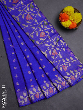 Blue Semi Tussar Saree - Butta