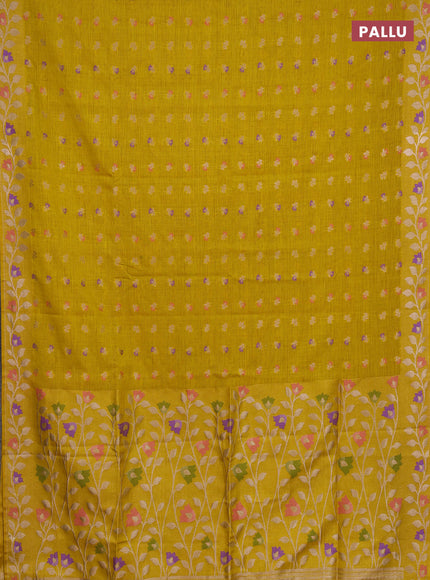 Mustard Yellow Semi Tussar Saree - Butta
