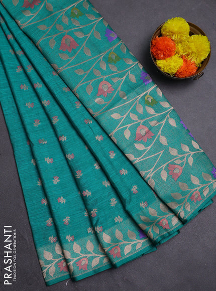 Teal Green Semi Tussar Saree - Butta