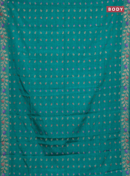 Teal Green Semi Tussar Saree - Butta