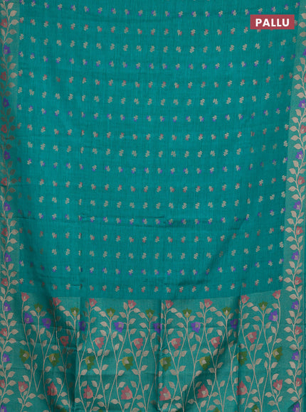 Teal Green Semi Tussar Saree - Butta
