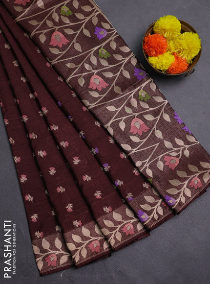 Brown Semi Tussar Saree - Butta