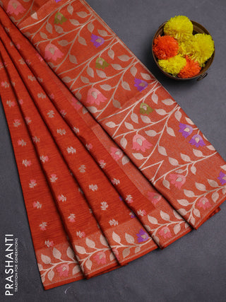 Rustic Orange Semi Tussar Saree - Butta
