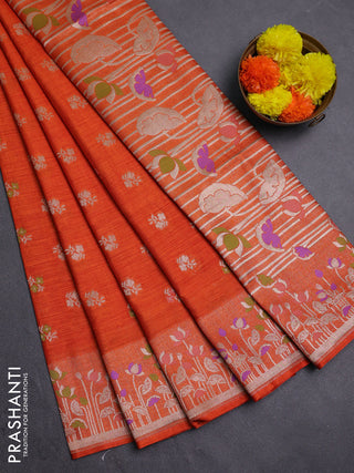 Orange Semi Tussar Saree - Butta