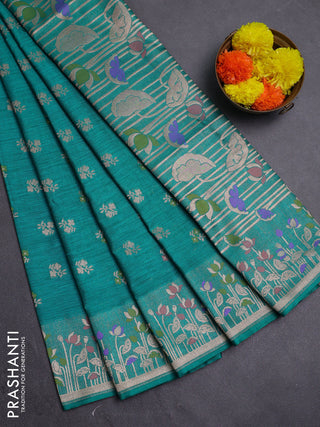 Teal Green Semi Tussar Saree - Butta