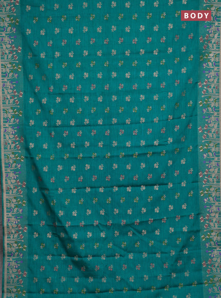 Teal Green Semi Tussar Saree - Butta